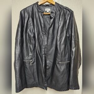 Avenue Black Faux Leather Ladies Jacket Zippers Pockets Motorcycle Style 22/24